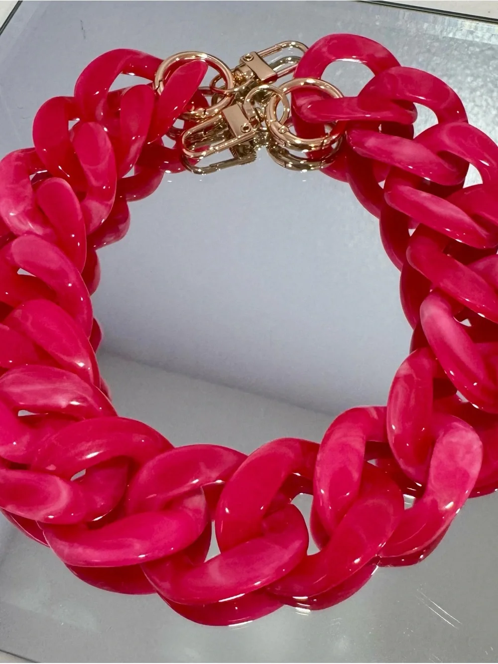 New Acrylic Hot Pink Chunky Bag Chain 18 inches  with Gold Hardware